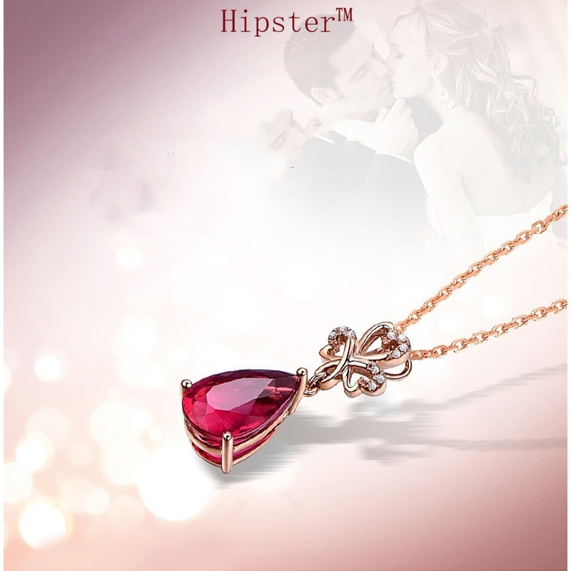 New Hot Sale Fashion Luxury Diamond Temperament Red Crystal Pendant Clavicle Chain