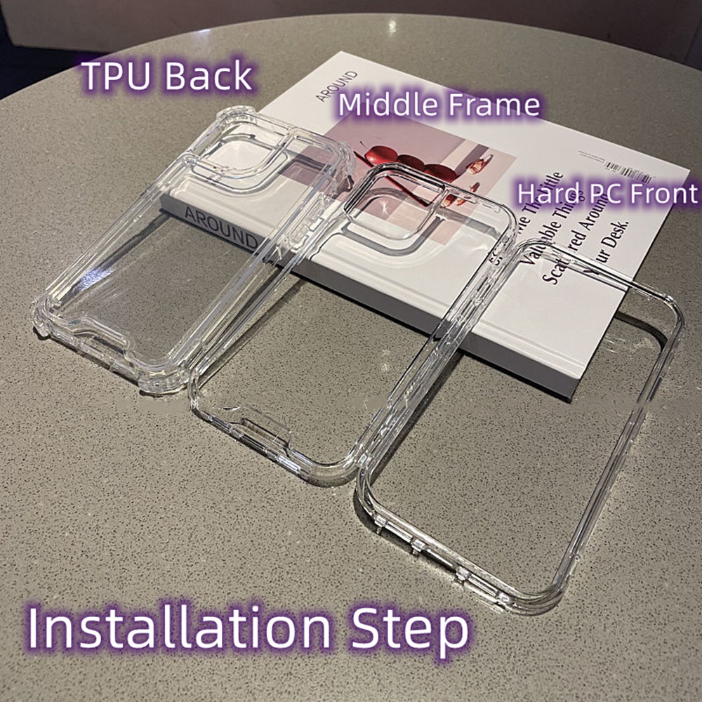 3 IN 1 Case Pelindung Belakang Bening Tahan Guncangan Untuk iPhone 14 13 12 11 Pro MAX XS MAX XR 7 + 8 Plus