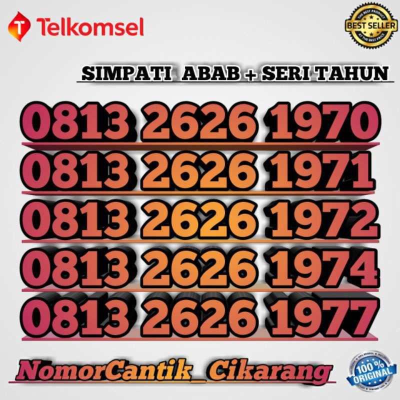 NOMOR CANTIK SIMPATI ABAB + SERI TAHUN LAHIR  2626 1970 1971 1972 1974 1977 1979
