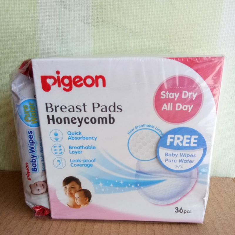 PIGEON BRRAST PADS HONEYCOMB 36PCS + BABY WIPES 30'S