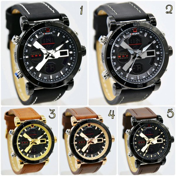 jam tangan pria cowok Naviforce leather anti air water proof resistance