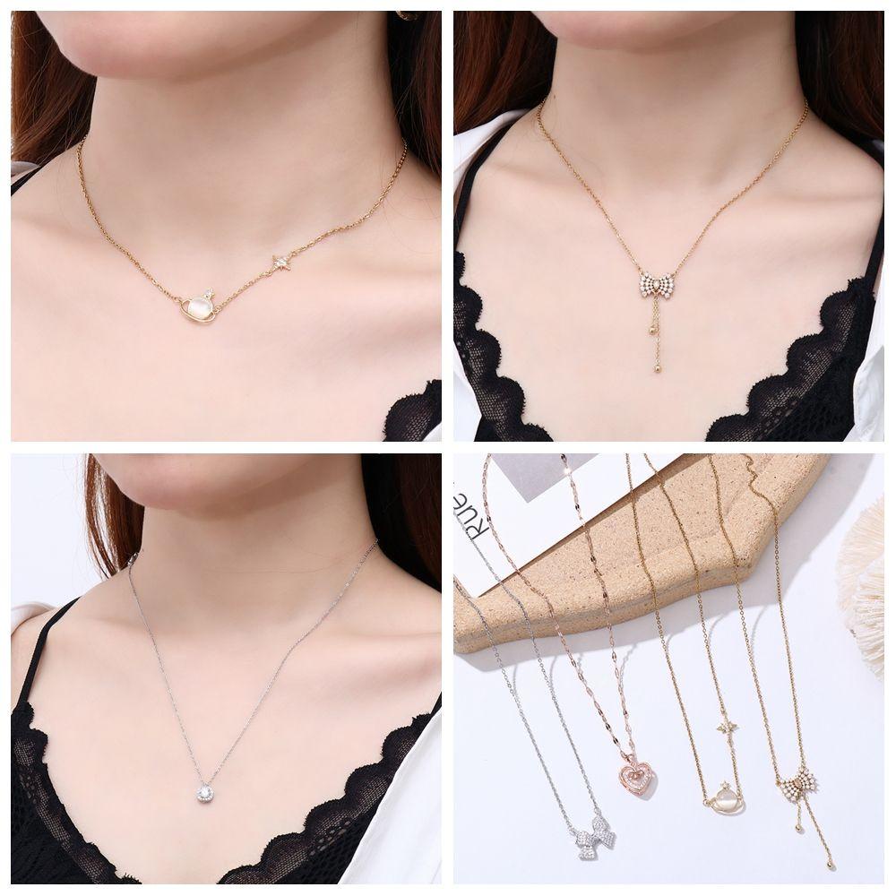 Kalung Nanas Liontin Sederhana Rantai Klavikula Rose Golden Silver Bow-knot