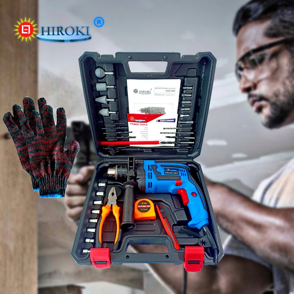 HIROKI HR 8213 Mesin bor set bor 13 mm bor tembok beton kayu besi baja ringan bor tangan 13MM impact