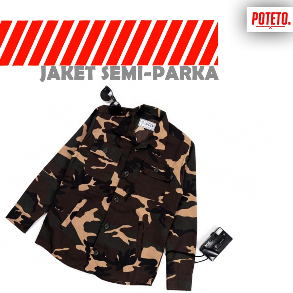 POTETO // JAKET SEMI PARKA MOTIF LORENG