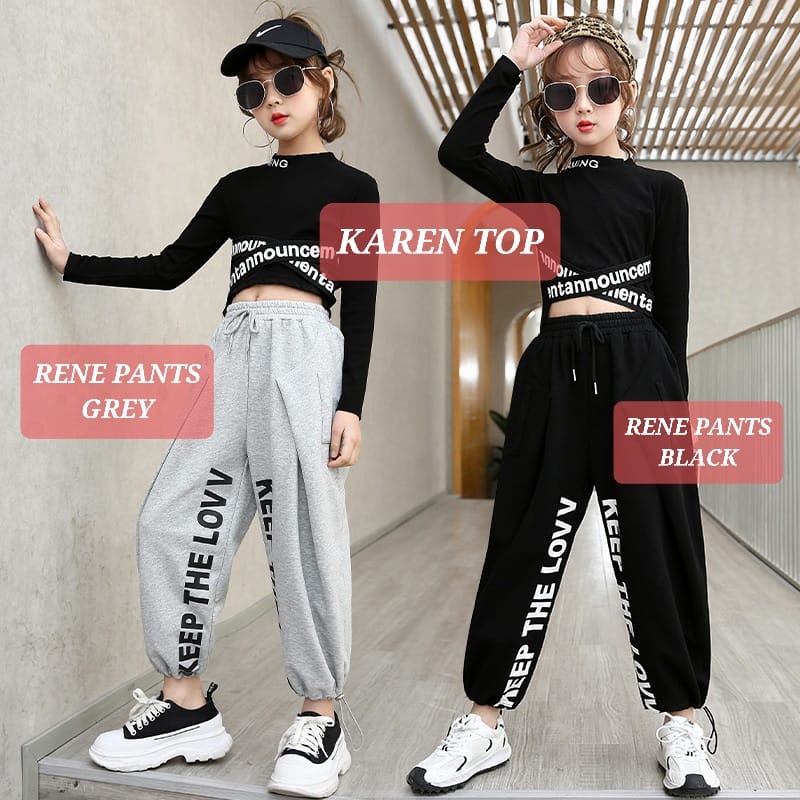 KAREN TOP BLACK / BAJU CASUAL ANAK PEREMPUAN / CROP TOP REMAJA KOREA IMPOR BLACK HIP HOP