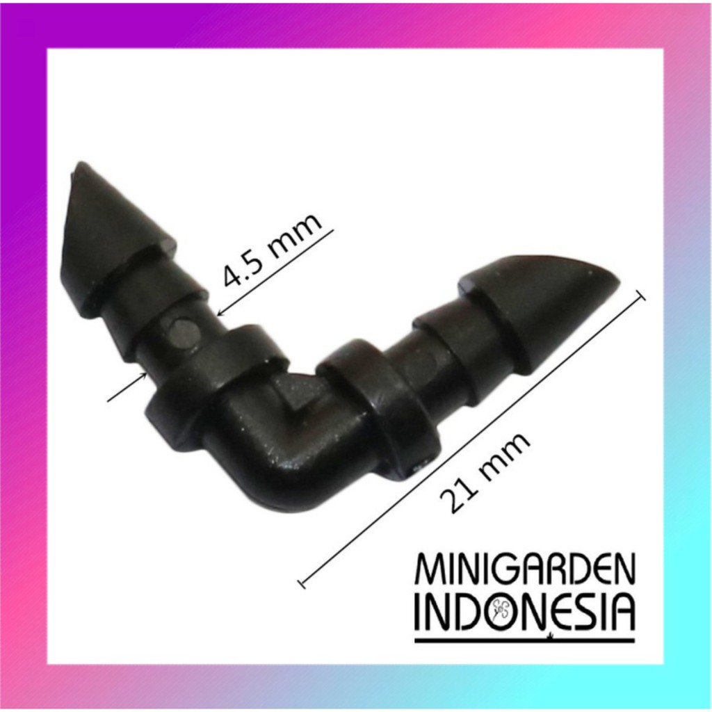 Konektor ELBOW L 7MM Nepel Fitting 2 Cabang Arah Selang PE 4/7mm Alat Siram Irigasi Taman Fertigasi
