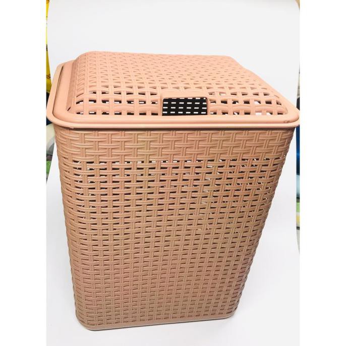 Keranjang Laundry/Tempat Pakaian Baju Kotor Plastik Kotak Anyam Rotan
