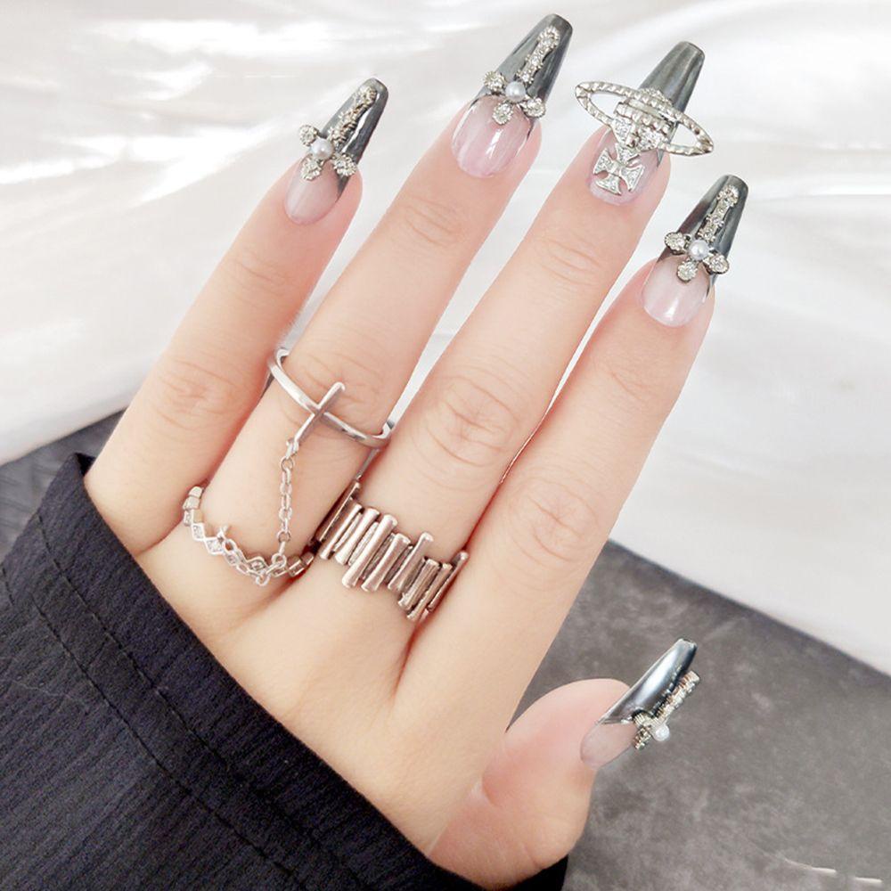Rebuy 3D Nail Art Dekorasi Gaya Jepang Retro Saturnus Cinta Indah Glitter Kuku Bor DIY Perhiasan Nail Art