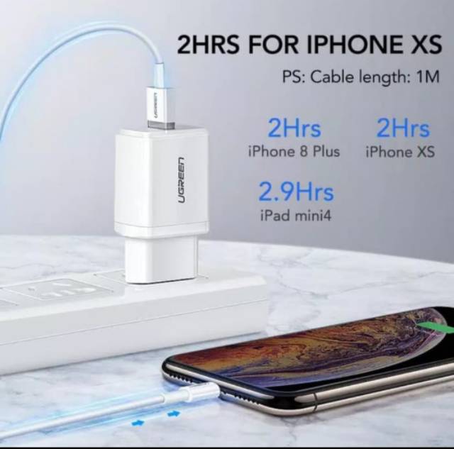 Charger iPhone Ugreen 10 Watt 2.1A with Kabel Lightning Mfi for iPhone 11 14 13 12 6 7 8 X XR Xs Ipad Original