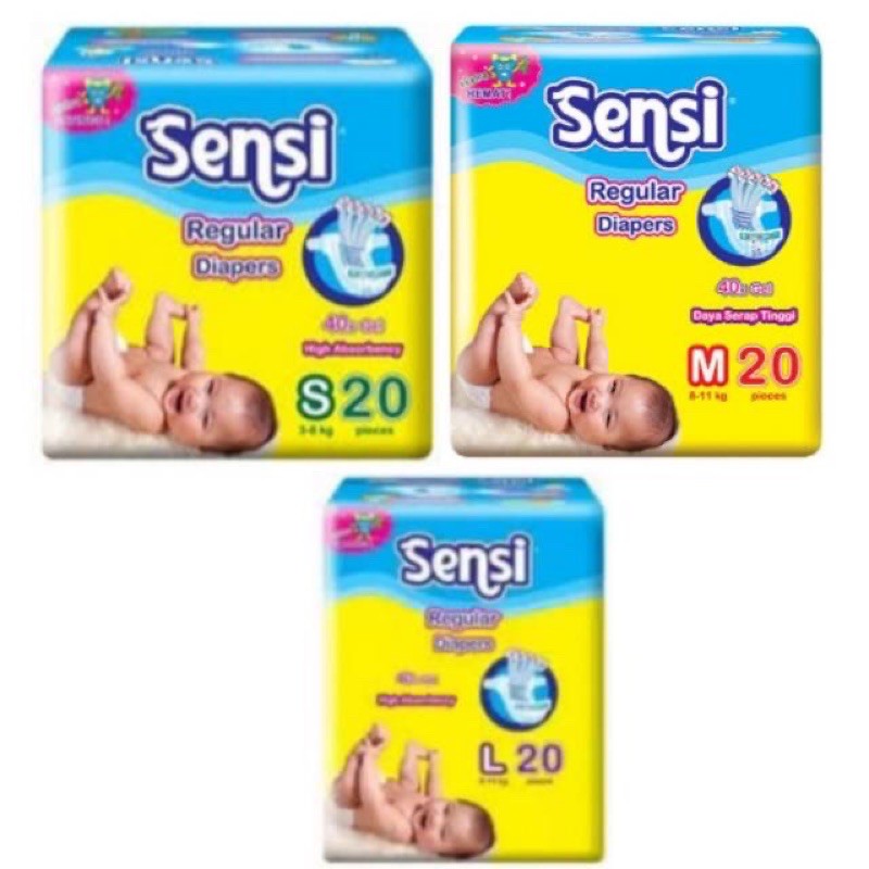 Sensi Reguler Diapers Diaper S20 M20 L20 - Sensi Popok Bayi Perekat Sekali Pakai Size S M L