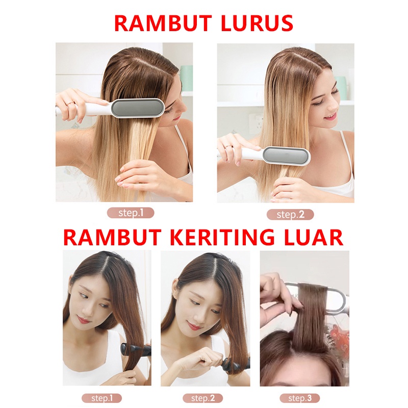 Sisir Pelurus Ion Negatif 2 in 1 Pengeriting Rambut Multifungsi