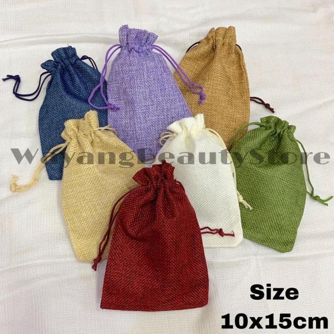READY STOCK 10pcs Kantong Serut Souvenir Bahan kain Goni uk. 9 x 13cm AP113