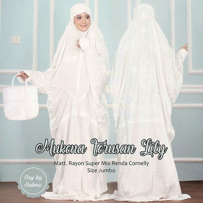mukena terusan katun rayon putih renda cornelli