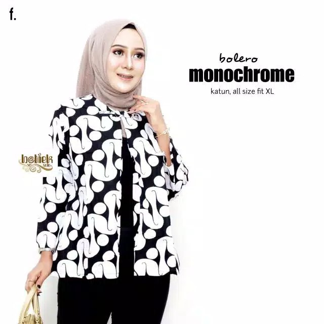 Bolero Monochrome Cardigan Cantik Monokrom Outer Batik Hitam Putih Seragam Kantor Kerja Katun Vest