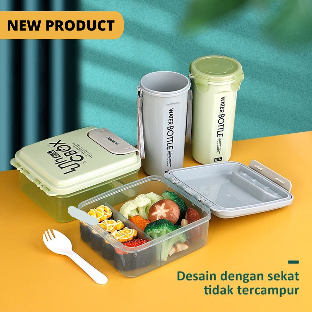 TERLARIS!!! TEMPAT MAKAN / KOTAK LUNCH BOX SET 1000ML FREE 500ML BOTOL MINUM FREE SENDOK