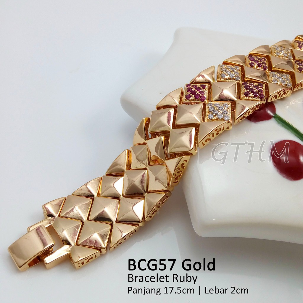 gelang tangan wanita ruby diamond plat rante tebal bagus untuk pesta dan acara xuping lapis emas 18k