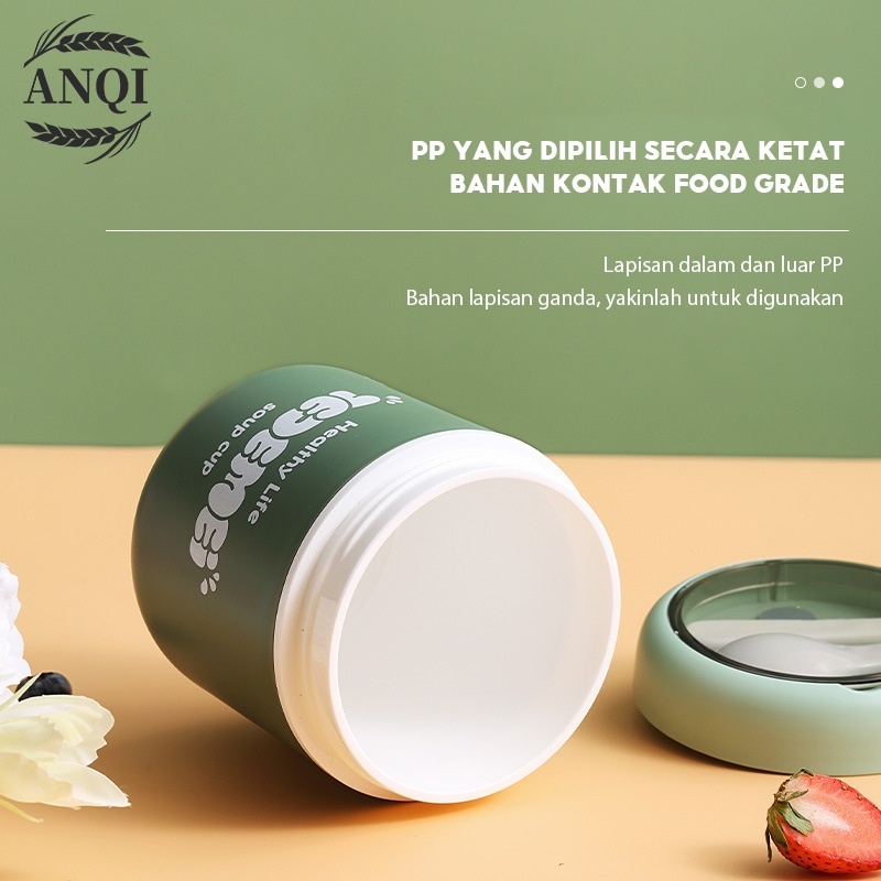 ANQI 1888 Gelas Soup &amp; Ice Multifungsi + Sendok Anti Tumpah BPA Free VS-77