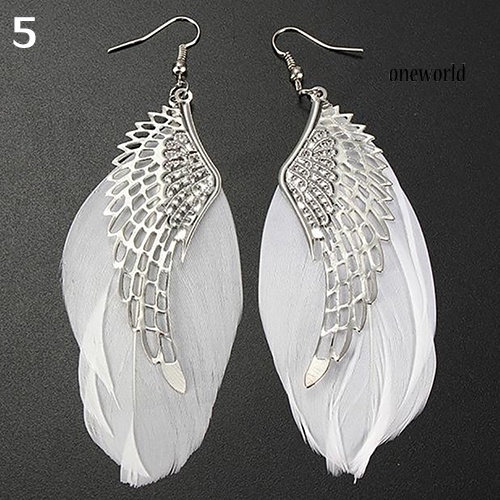 OW@ Angel Metal Wing Boho Handmade Vintage Feather Long Drop Dangle Hook Earrings