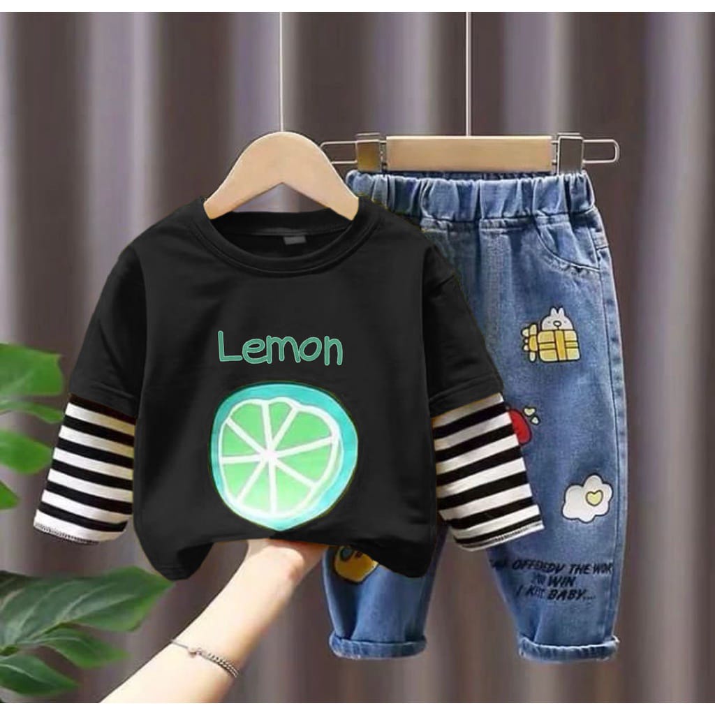 SETELAN ANAK BAJU LENGAN PANJANG CELANA PDENIM UMUR 1-5 TAHUN