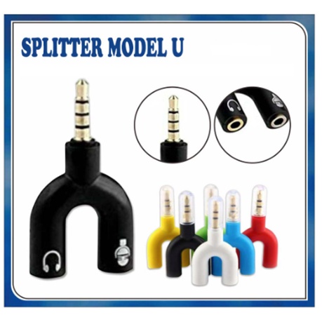 MODEL U Audio Splitter Jack 3.5mm to dual female U Shape 2in1 / Audio Splitter U Shape 2in1 Jack 3.5mm to Dual Female Headset + Mic 2