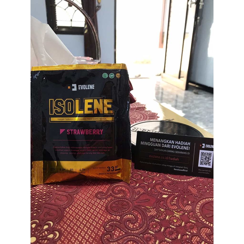 ISOLENE EVOLENE SERVING BPOM RASA STRAWBERRY HALAL SUSU PROTEIN FITNESS WHEY ISOLATE