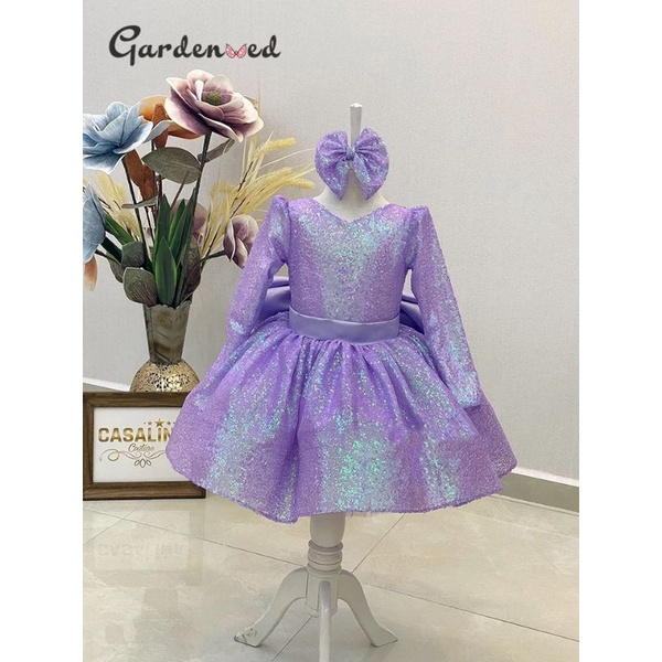DRESS SEQUIN LILAC UNGU GAUN MERMAID ELSA BAYI PEREMPUAN DRESS TUTU ANAK PEREMPUAN GAUN PESTA ULANG 