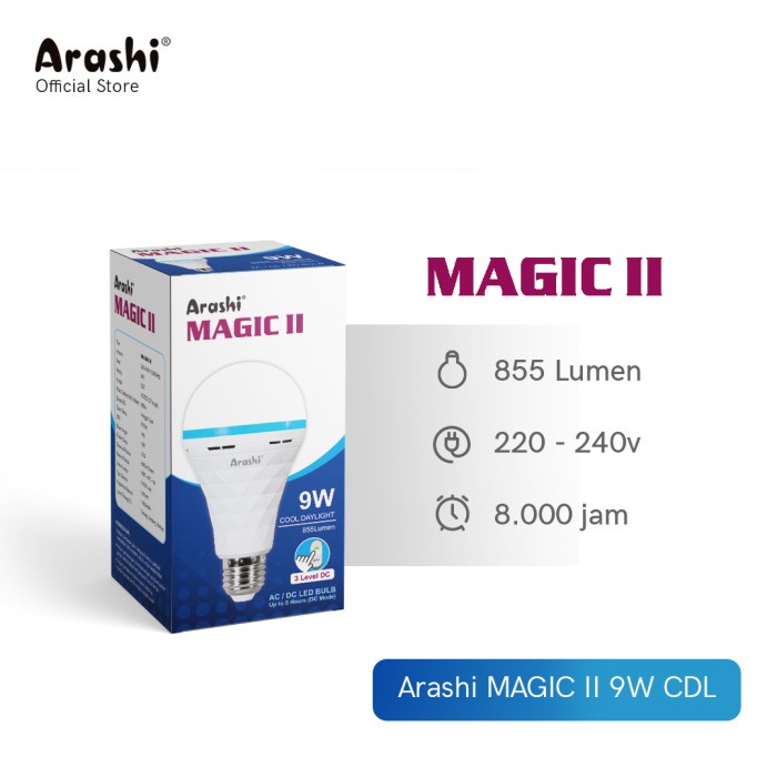 Arashi Magic II 9 Watt CDL - Putih / Lampu LED emergency 3 Mode DC