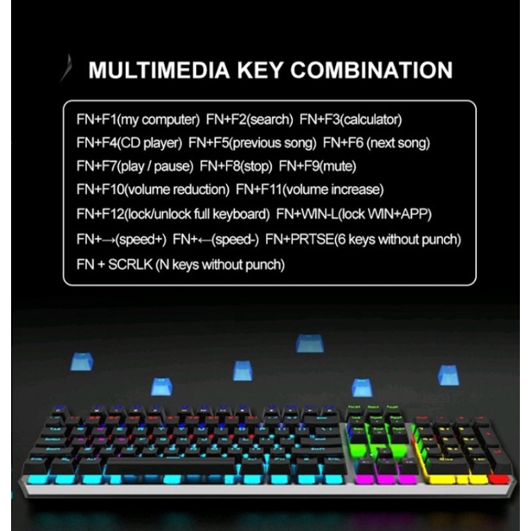 Keyboard usb Gaming Mechanical AULA F-2066 II Blue Switch - Rainbow 20 kinds (aula original/suport otg