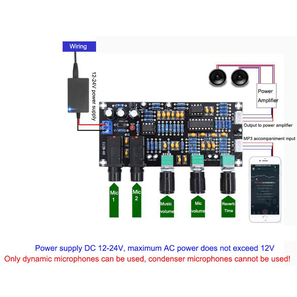 XH-M273 Modul Microphone Amplifier Karaoke PT2399 DC 12V - 24V