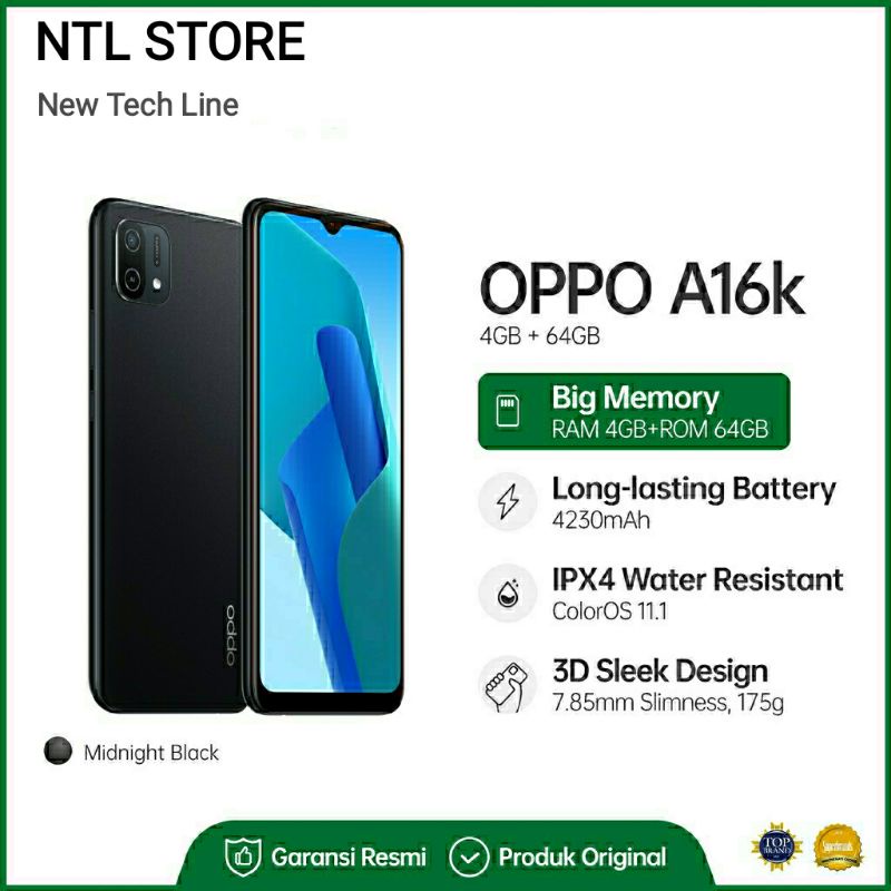 OPPO A16K 4GB/64B MIDNIGHT BLACK BARU