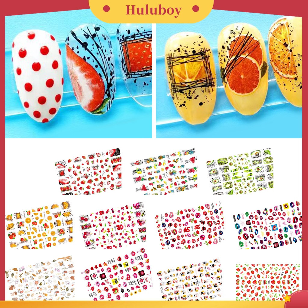 Huluboy Huluboy♡ 11 Pcs / Set Stiker Kuku 3D Aneka Bentuk Buah Strawberry Transfer Air Untuk Musim Panas