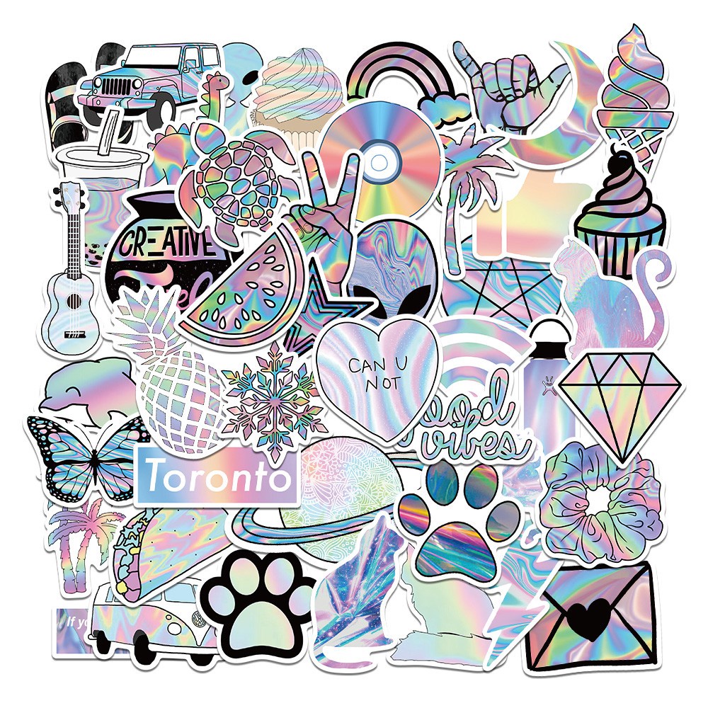 

(HNR)50PCS Cartoon Laser Graffiti Stickers Bomb Vinyl Waterproof for Laptop Phone Bicycle Skateboard Water Bottle Luggage Car