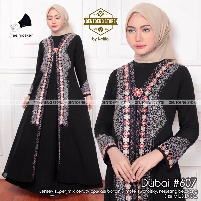 OK - PROMO GAMIS DUBAI LONG DRESS FREE MASKER #607 BY OENTOENG  GAMIS DUBAI BODIR  GAMIS DUBAI