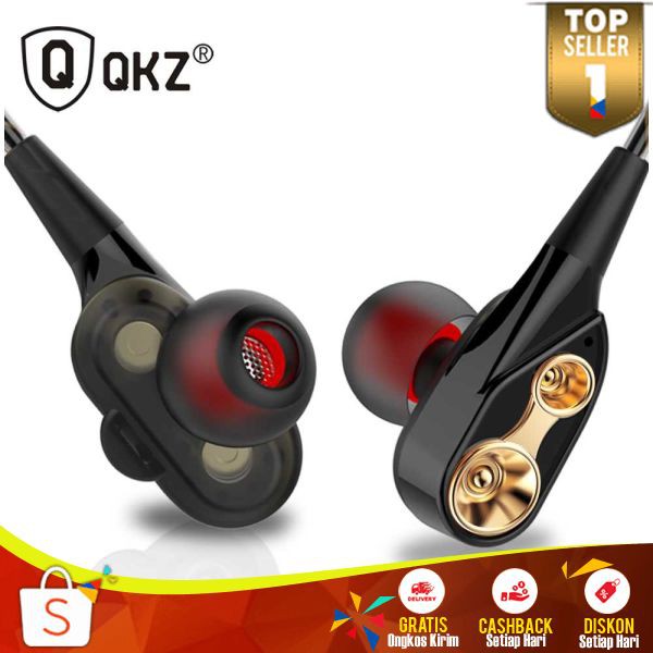 QKZ Dual Driver Earphone HiFi Mic Edition EH 11 Headset Mikrofon Terbaru Suara Mid Hedset Headphone