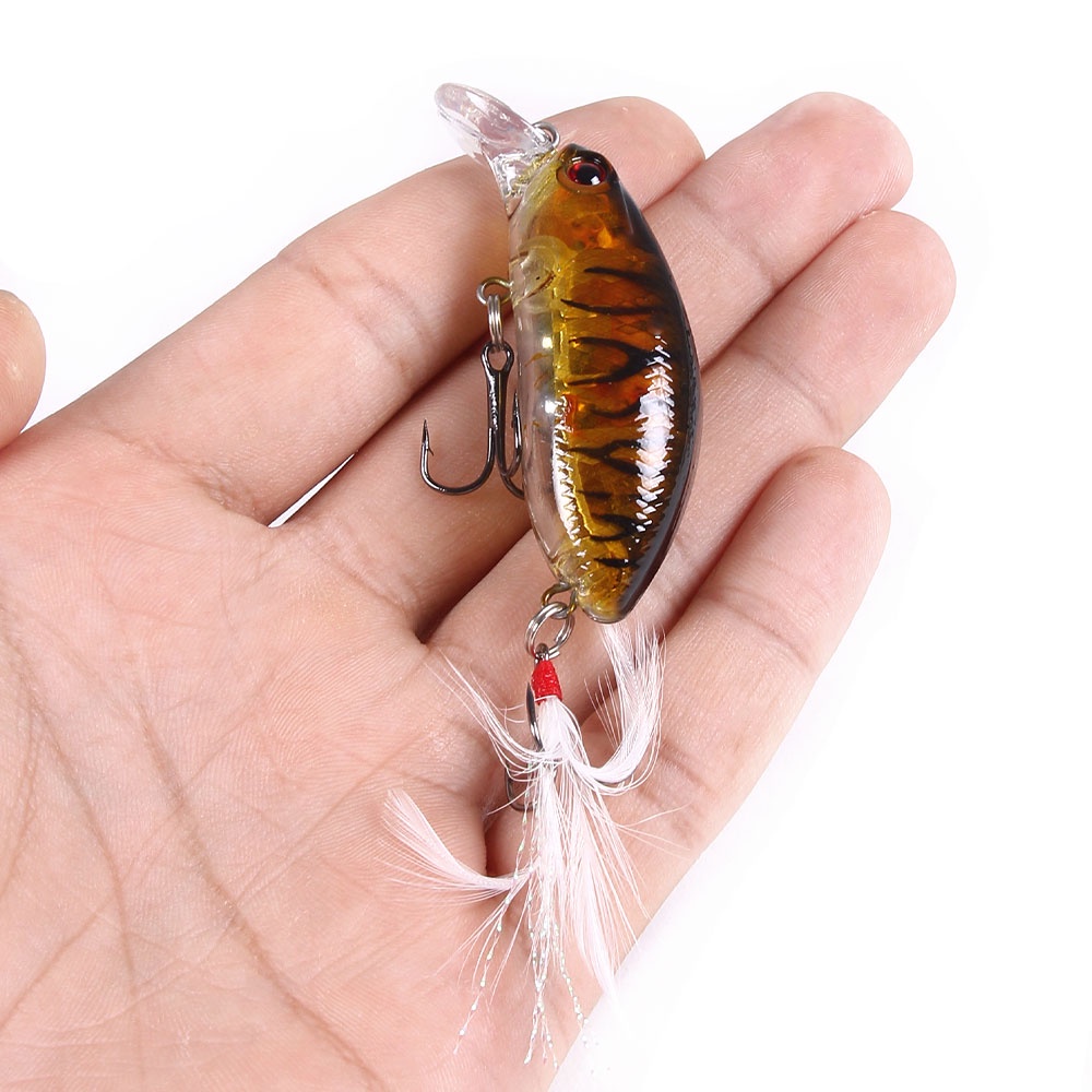 HENGJIA 1PCS Fishing Lure 6cm 9.2g Minnow CrankBait Feather Hooks Artificial Wobbler Jig Swimbait 3D Eeyes For Fishing Tackle