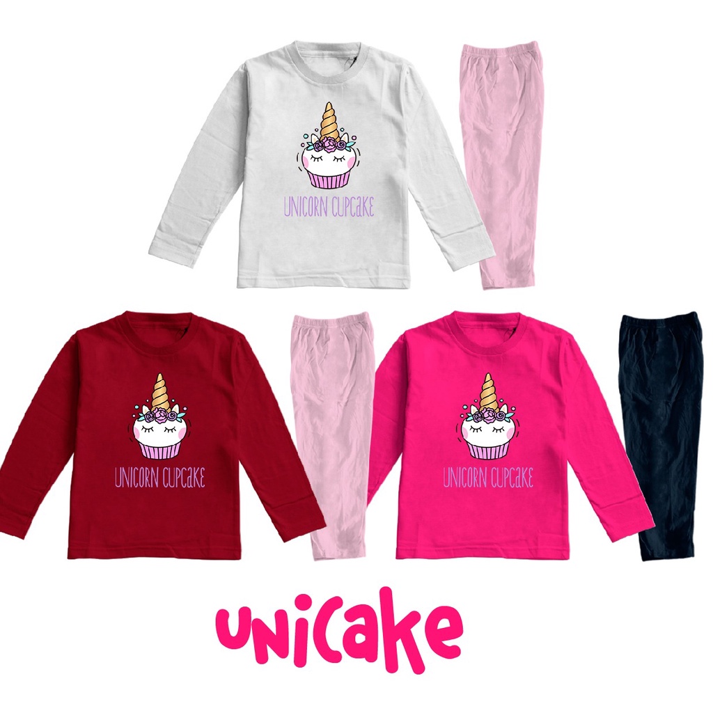 Baju Tidur Anak Perempuan Piyama Anak Perempuan Art Unicorn Cute Usia 2 Sampai 8 Tahun Katun Combed 30s