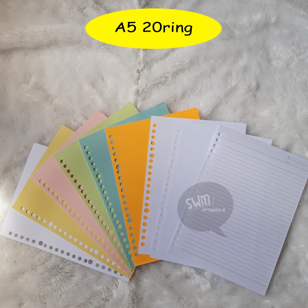 

A5 20ring - isi binder refill loose leaf kertas file filler color warna polos bergaris kotak titik