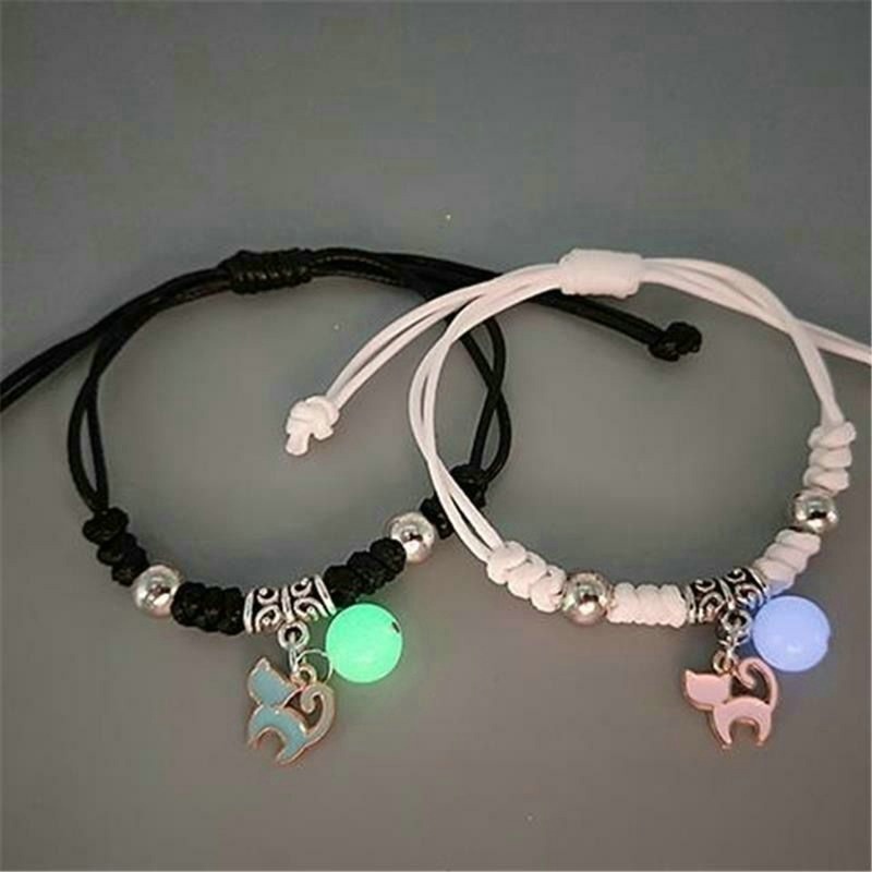 2pcs Gelang Anyaman Luminous Adjustable Untuk Pria Dan Wanita