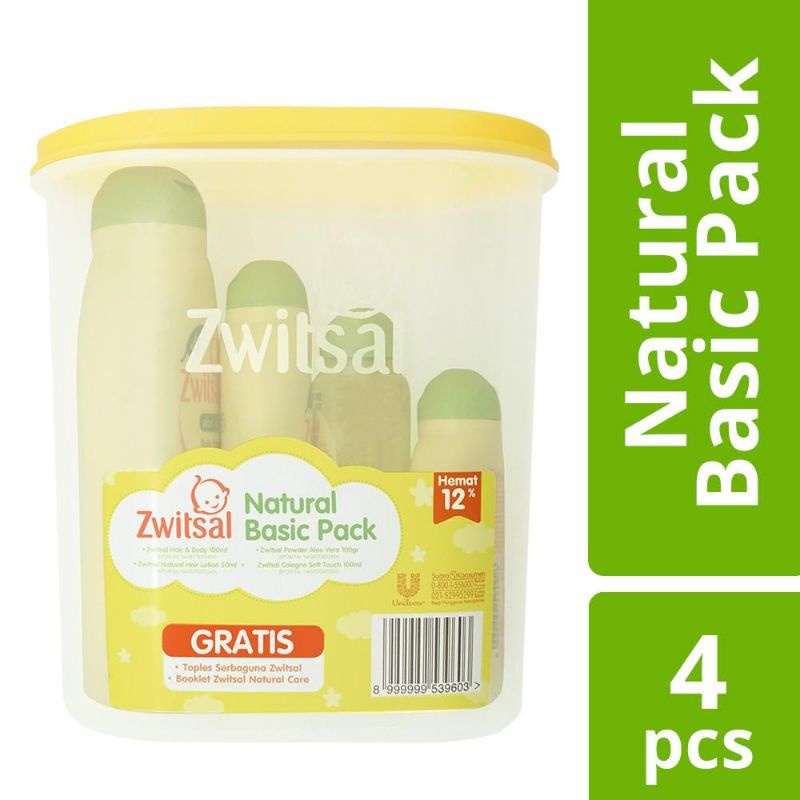 Zwitsal Natural Basic Pack Isi 4 pcs Baby Bath, Hair Lotion, Powder, Cologne