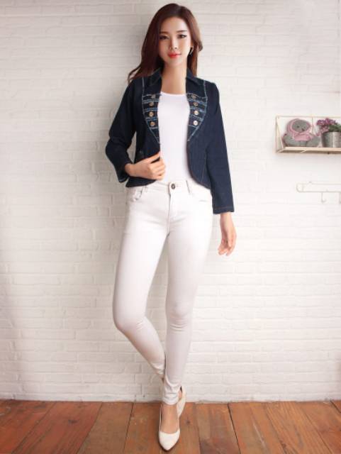 Balero jeans stretch wanita lengan panjang