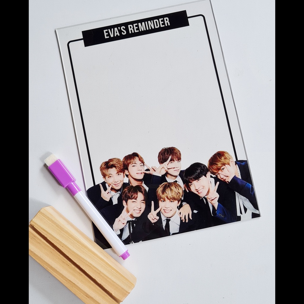 BTS Memo Akrilik A5 FREE Spidol Custom Nama Gambar Papan Tulis Whiteboard To DO List Notes Acrylic