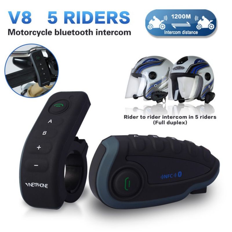 Vnetphone V8 Helmet Bluetooth Interphone 1200 Meter dengan Remote