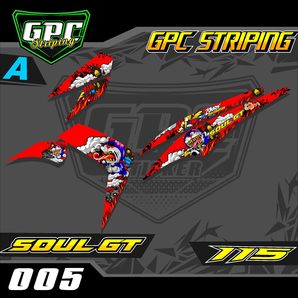 Striping sticker mio Soul GT 115 - Stiker setriping Variasi List Motor Desain Doraemon Zmbie GPC-005