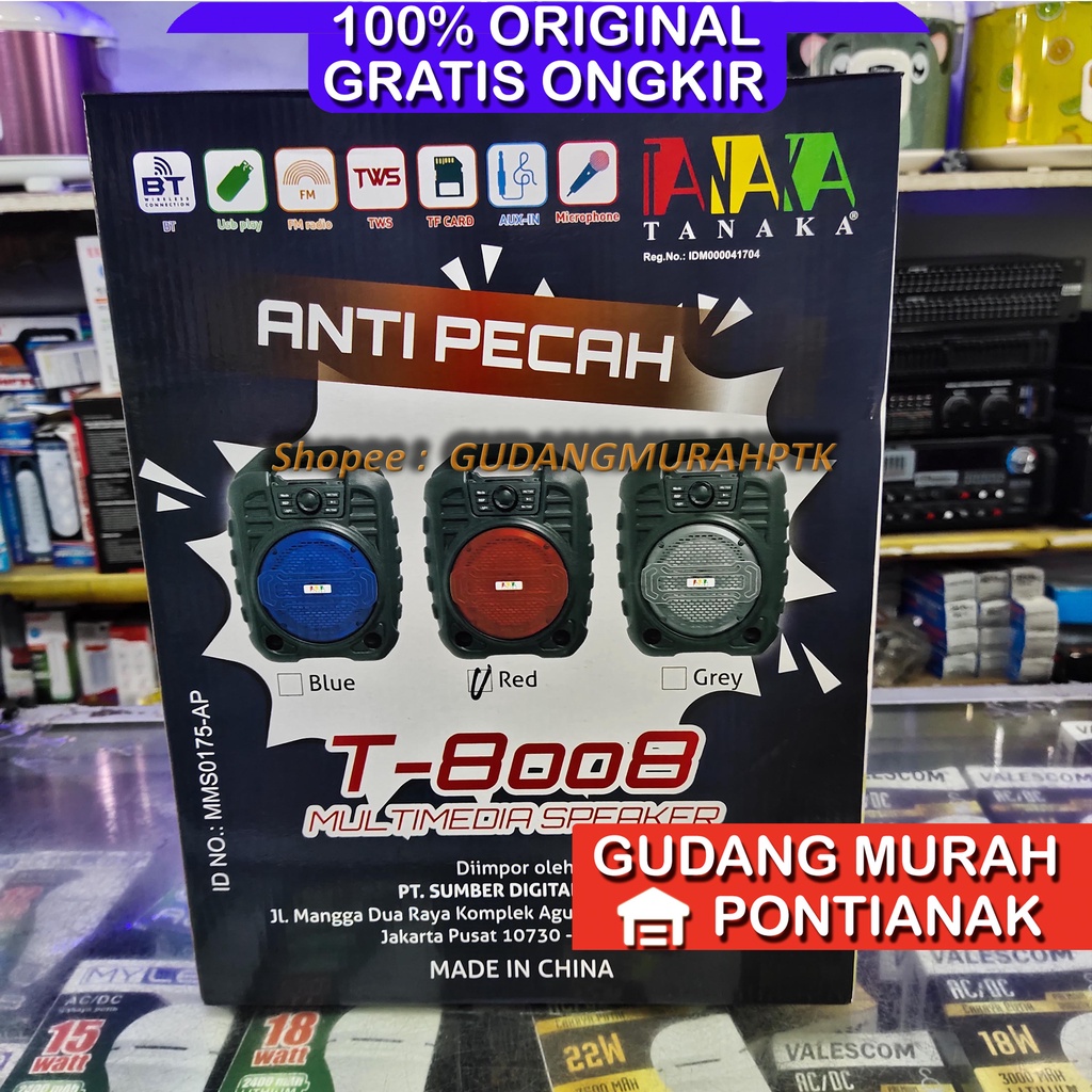 Speaker Bluetooth Tanaka Salon Body besar Suara Nyaring tidak pecah 6,5inch 6,5&quot; SA-TNK T-8008 ANTI PECAH