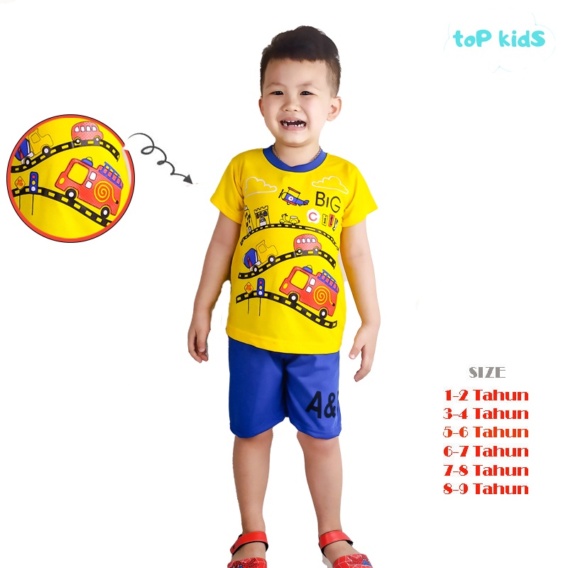 Baju Setelan Kaos Anak Laki-Laki Motif Mobil Cars Big City