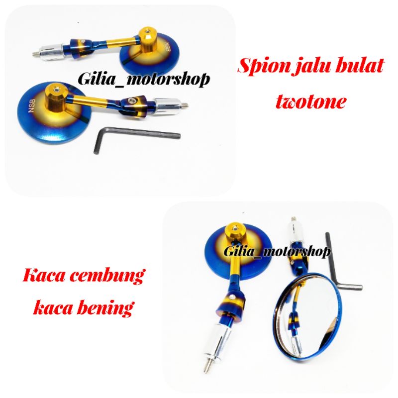 Spion Motor Jalu Bulat End bar  Model Rizoma two-tone Kaca Bening Cembung Universal Motor