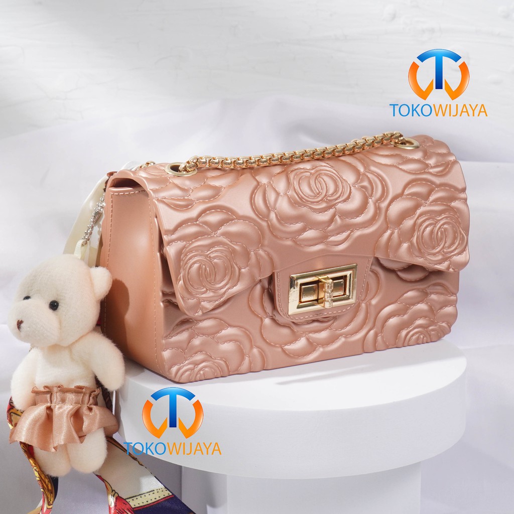 Tas Jelly Matte Bunga Size 18 Cm (Gratis Boneka &amp; Syal)