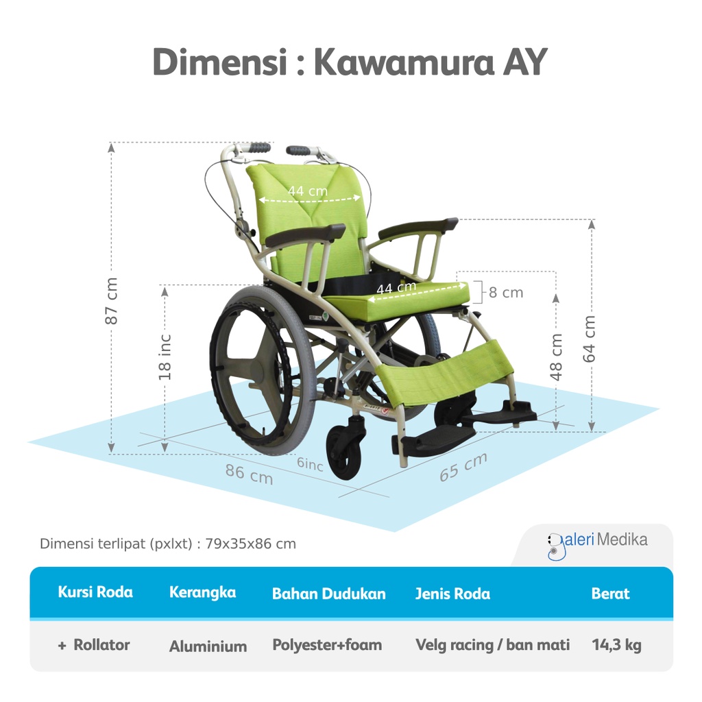 Kursi Roda Jepang Rollator Wheelchair Convertible Kawamura Type AY