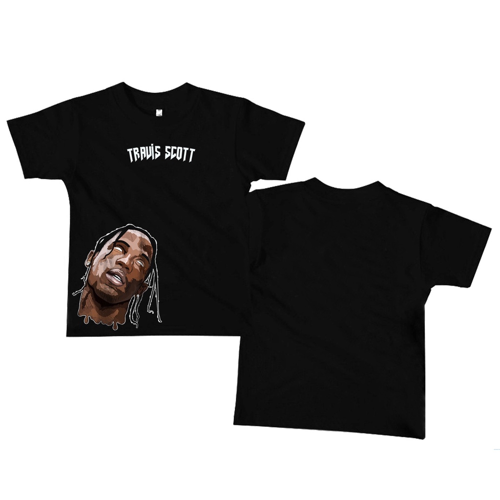 Tshirt Travis Scott Kids Sablon Fashion Anak Baju Atasan Kaos  Cewek Cowok Santai Bahan Cotton Combed 30s Untuk Umur 2 Thn Sampai 7 Thn Hitam