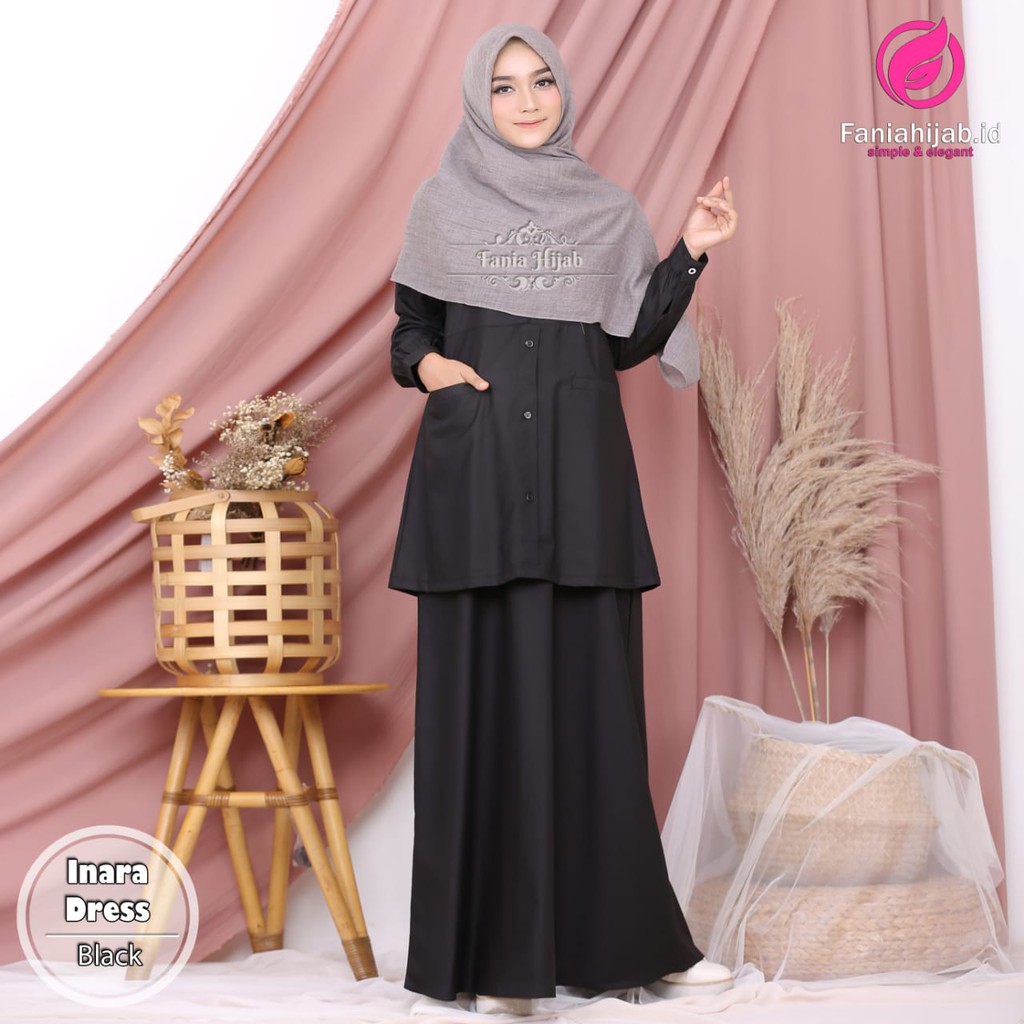 Gamis Inara Hitam by FANIA HIJAB/gamis dinas/gamis pns/seragam pns/ gamis pemda/seragam kerja